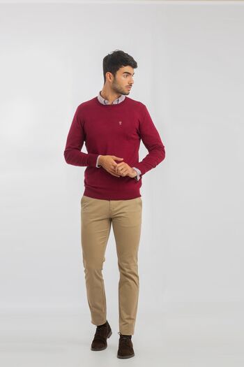 Pull Col Rond Bordeaux 2