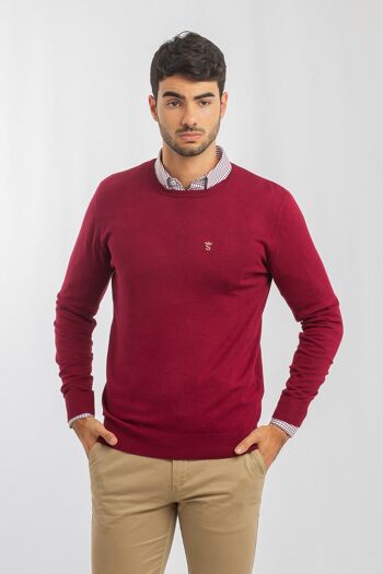 Pull Col Rond Bordeaux 3