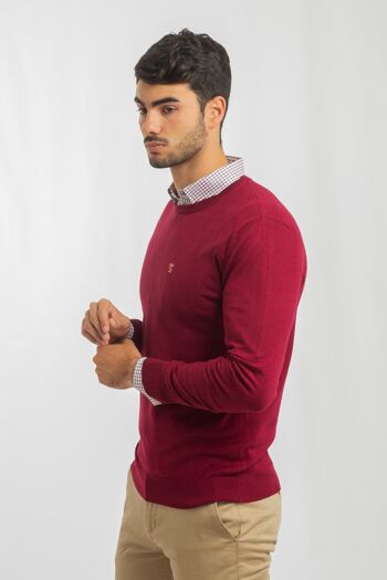Pull Col Rond Bordeaux 4
