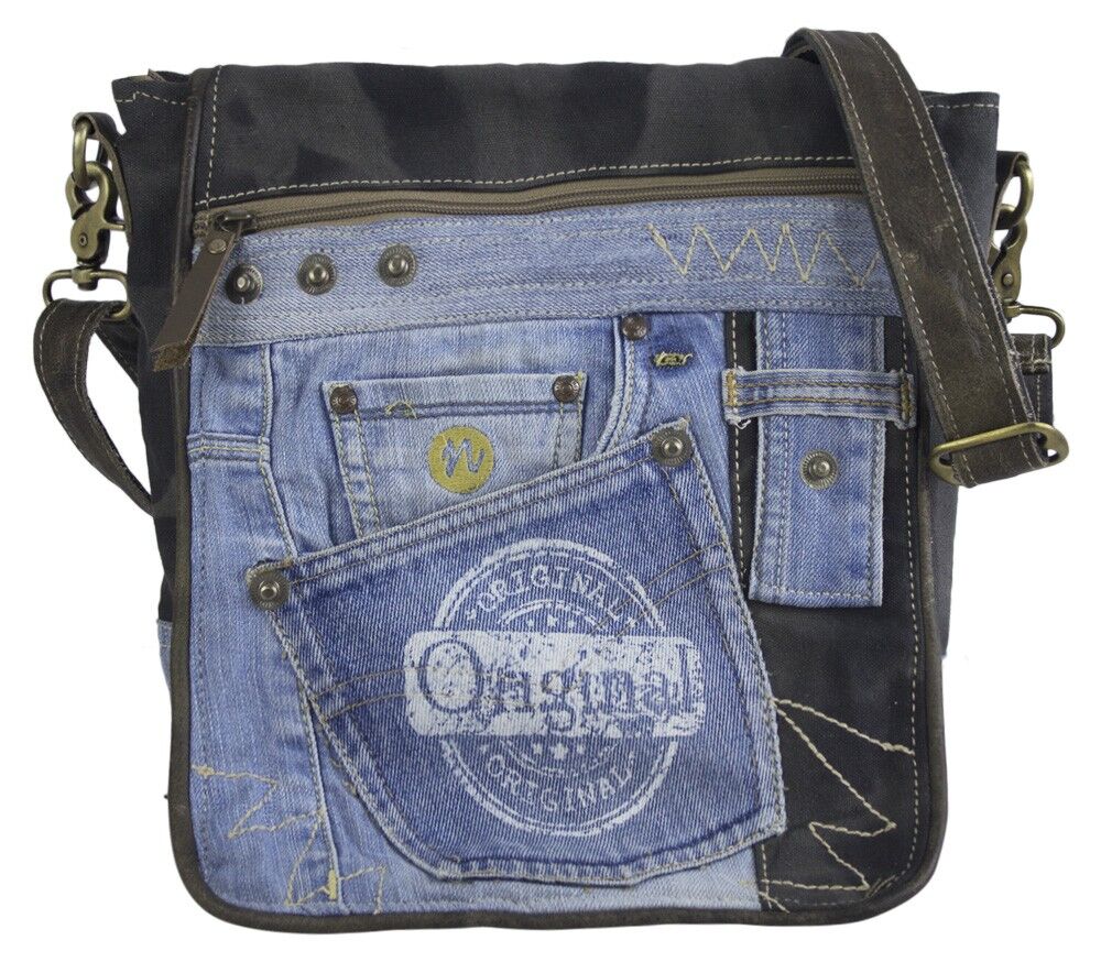 Borsa messenger da donna Sunsa borsa a tracolla realizzata con jeans riciclati borsa da uomo