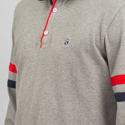 Polo Rayé Manches Longues Gris Chiné
