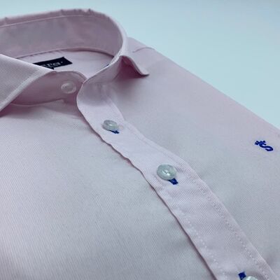 Camicia con collo italiano a microrighe rosa