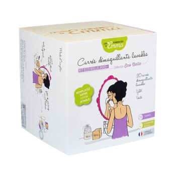 Kit eco belle D'Emma 20 carrés démaquillants coton bio biface 2