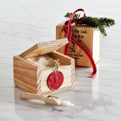 Caja de madera artesanal + flor de sal 100g