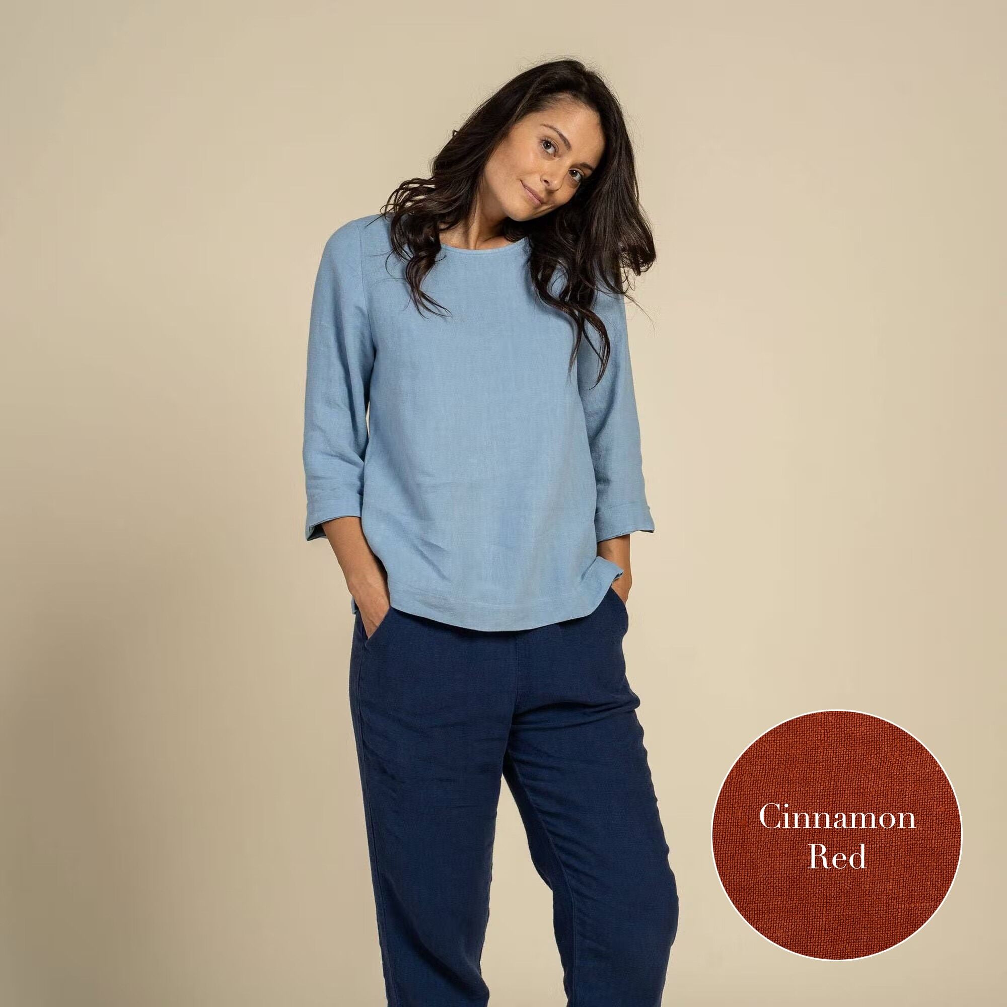 Top camicetta 100% lino – NORA Rosso cannella