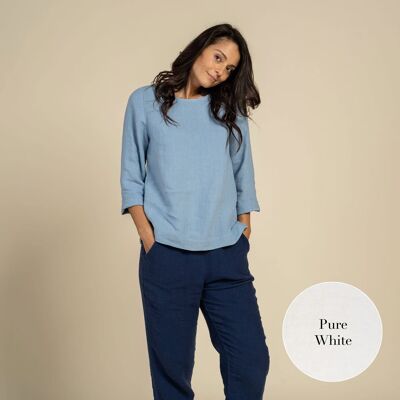 Top Blusa 100% Lino – NORA Blanco Puro