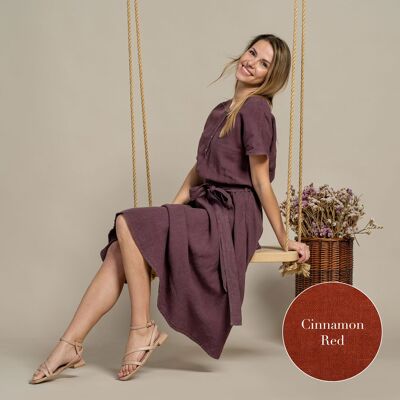 Organic 100% Linen Button Front Dress – BRIGIT Cinnamon Red