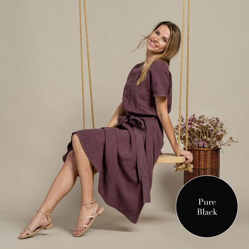 Organic 100% Linen Button Front Dress – BRIGIT Pure Black