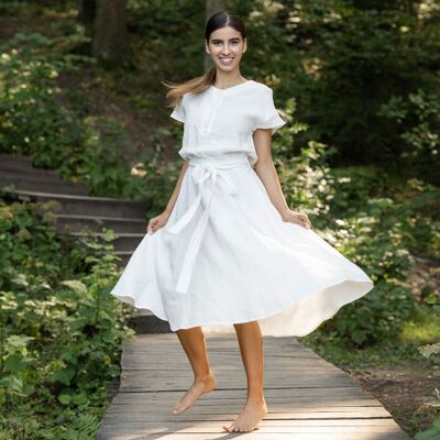 Bio-Kleid aus 100 % Leinen mit Knopfleiste – BRIGIT Pure White