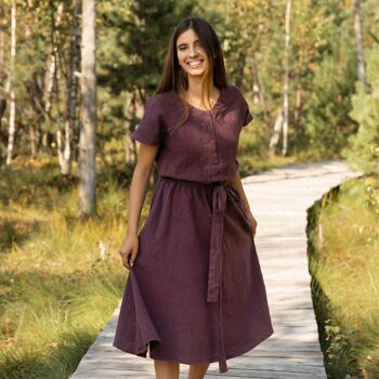 Robe Boutonnée Devant 100% Lin Bio – BRIGIT Shadow Purple 3