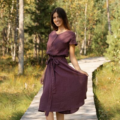 Bio-Kleid aus 100 % Leinen mit Knopfleiste – BRIGIT Shadow Purple