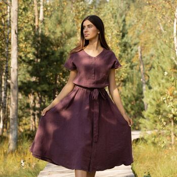 Robe Boutonnée Devant 100% Lin Bio – BRIGIT Shadow Purple 2