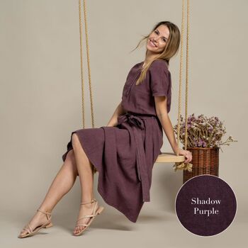 Robe Boutonnée Devant 100% Lin Bio – BRIGIT Shadow Purple 5