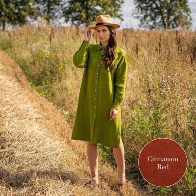 Organic 100% Linen Collared Dress – MARGO Cinnamon Red
