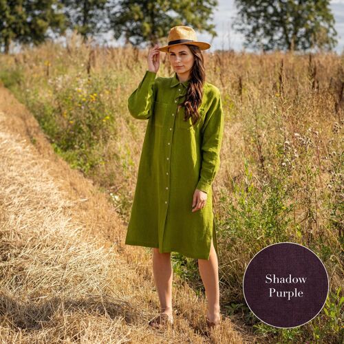 Organic 100% Linen Collared Dress – MARGO Shadow Purple