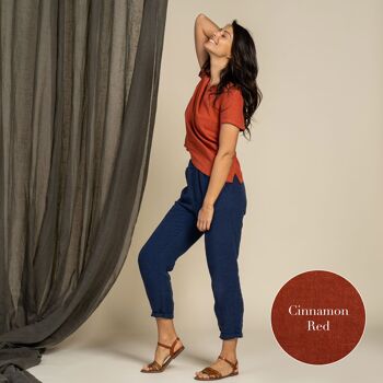 Pantalon Taille Haute 100% Lin Bio – DAKOTA Rouge Cannelle 1
