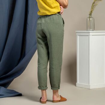 Pantalon Taille Haute 100% Lin Bio – DAKOTA Stone Green 3