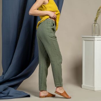 Pantalon Taille Haute 100% Lin Bio – DAKOTA Stone Green 5