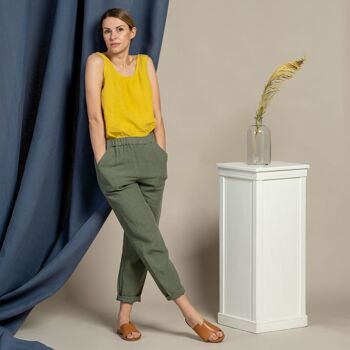 Pantalon Taille Haute 100% Lin Bio – DAKOTA Stone Green 11