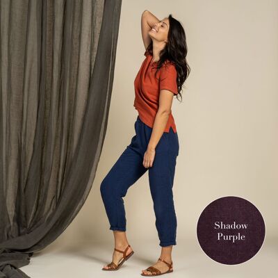 Pantalon Taille Haute 100% Lin Bio – DAKOTA Shadow Purple