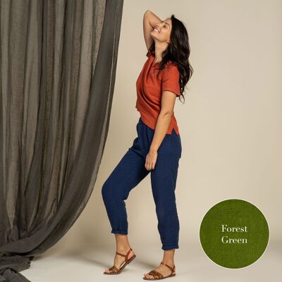 Pantaloni a vita alta in 100% lino biologico – DAKOTA Forest Green