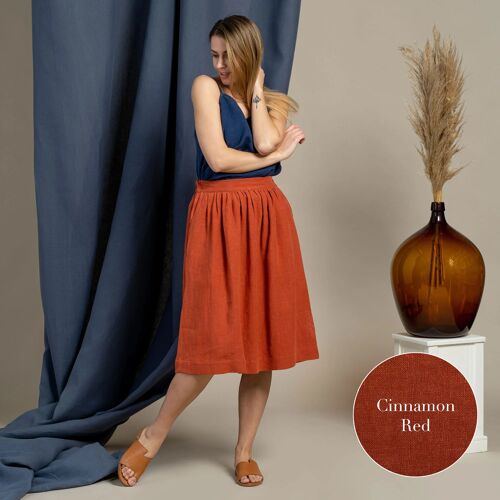 Organic 100% Linen High Waisted Skirt – SOPHIA Cinnamon Red