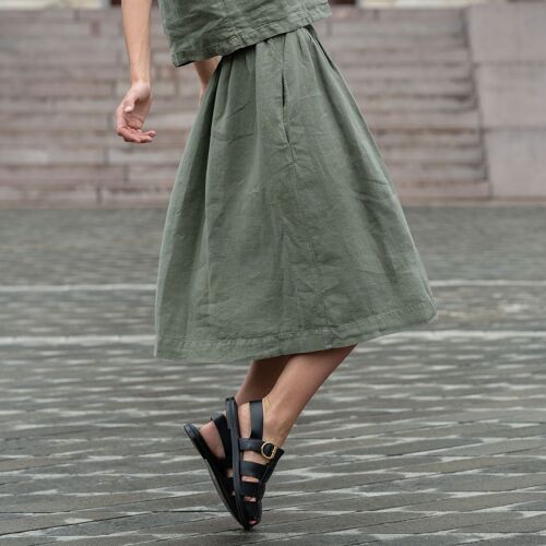 Organic 100% Linen High Waisted Skirt – SOPHIA Stone Green