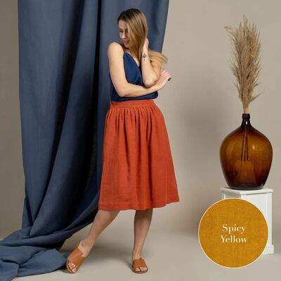 Organic 100% Linen High Waisted Skirt – SOPHIA Spicy Yellow