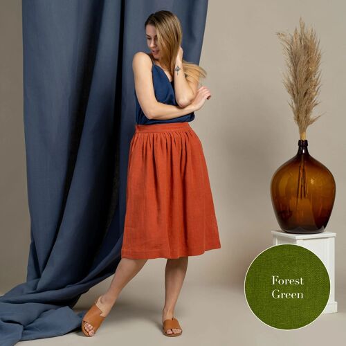 Organic 100% Linen High Waisted Skirt – SOPHIA Forest Green