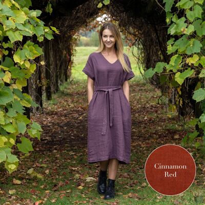 Organic 100% Linen Loose Dress – JOELLE Cinnamon Red