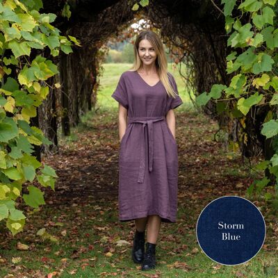 Robe Ample 100% Lin Bio – JOELLE Bleu Orage