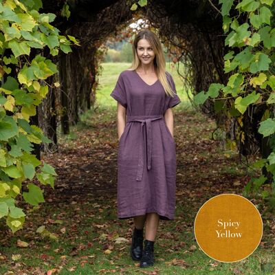 Robe Ample 100% Lin Bio – JOELLE Jaune Épicé