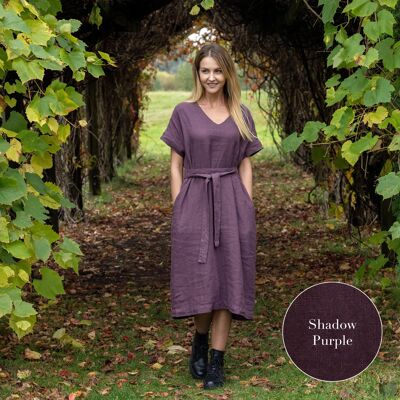 Loses Kleid aus 100 % Bio-Leinen – JOELLE Shadow Purple