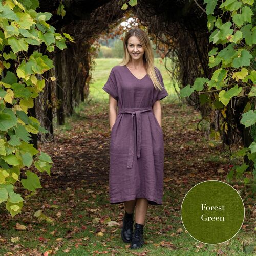Organic 100% Linen Loose Dress – JOELLE Forest Green