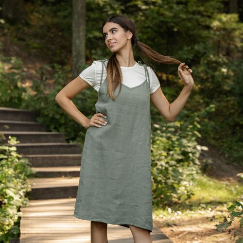 Organic 100% Linen Slip Dress – LIV Stone Green