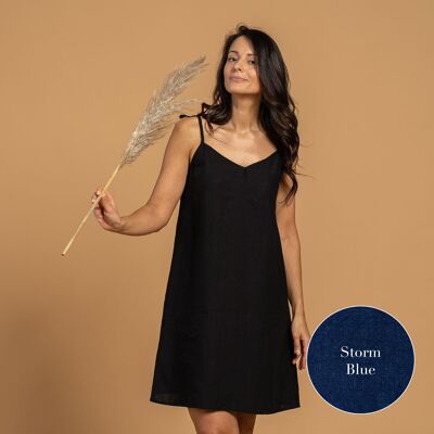 Organic 100% Linen Slip Dress – LIV Storm Blue