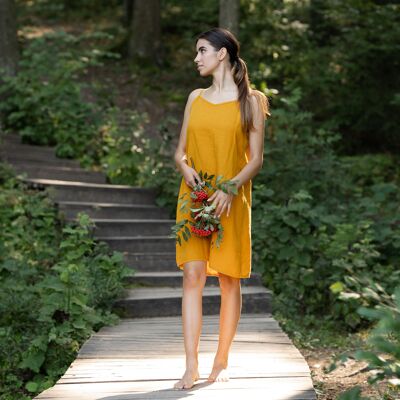 Organic 100% Linen Slip Dress – LIV Spicy Yellow
