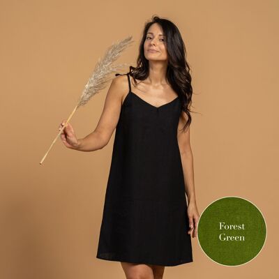 Organic 100% Linen Slip Dress – LIV Forest Green