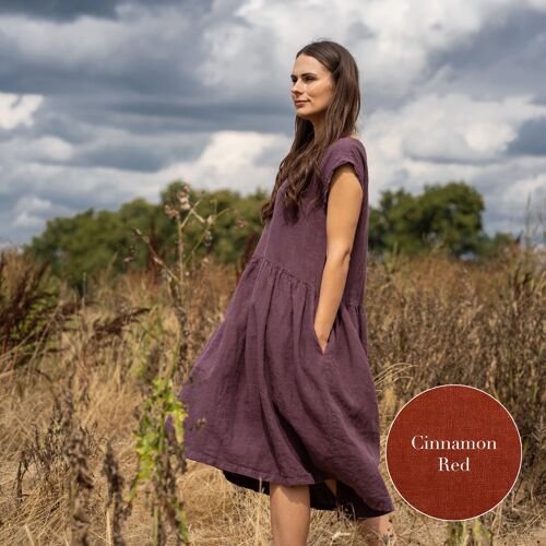 Organic 100% Linen Smock Dress – CECILIA Cinnamon Red