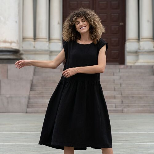 Organic 100% Linen Smock Dress – CECILIA Pure Black