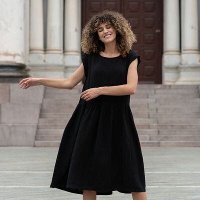 Organic 100% Linen Smock Dress – CECILIA Pure Black