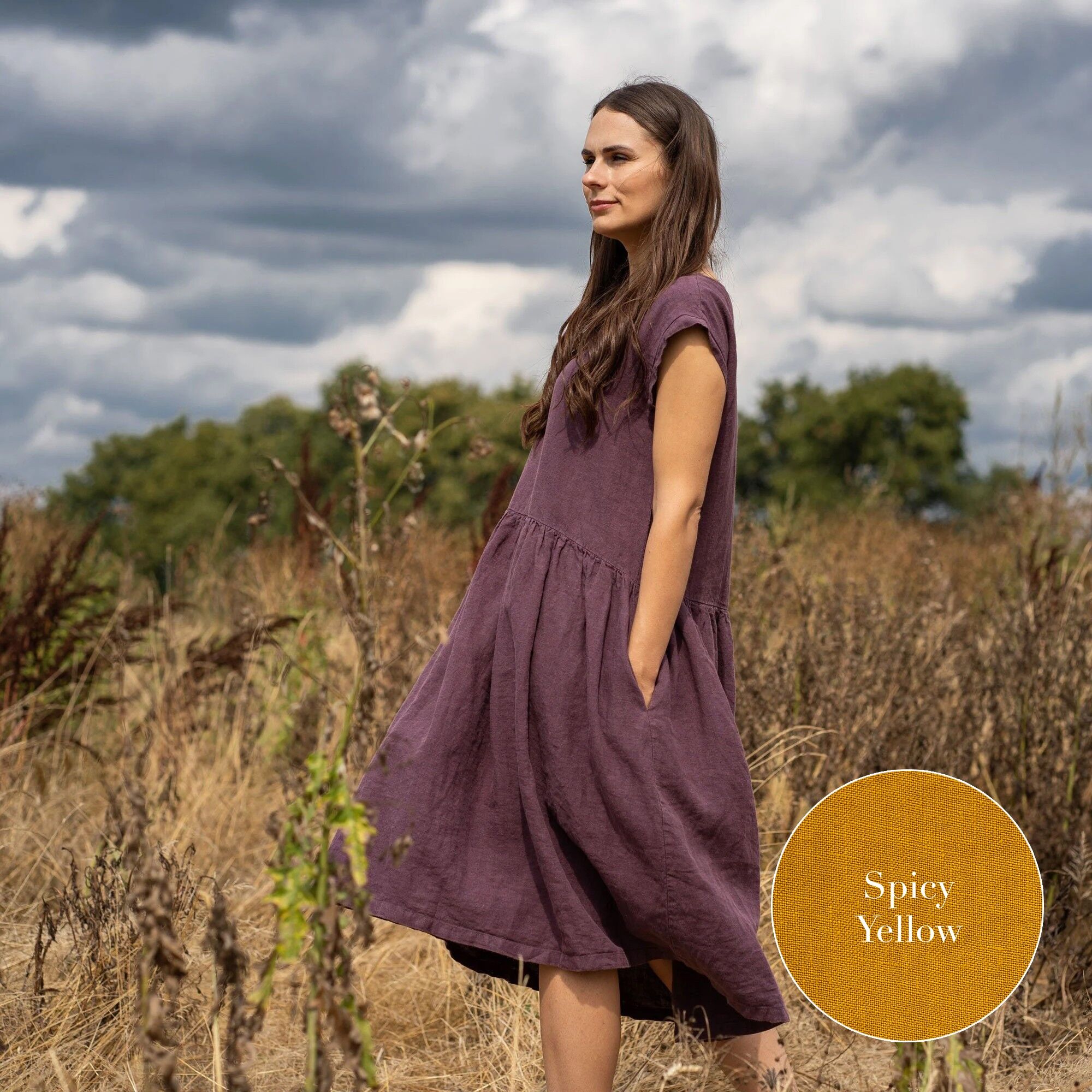 Organic 100% Linen Smock Dress – CECILIA Spicy Yellow