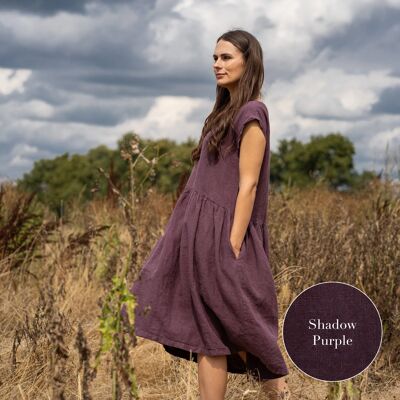 Organic 100% Linen Smock Dress – CECILIA Shadow Purple