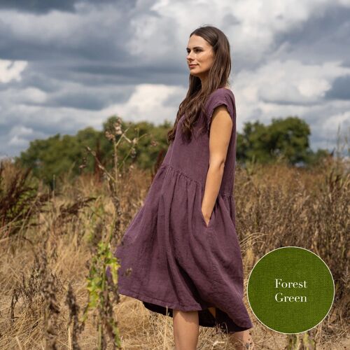 Organic 100% Linen Smock Dress – CECILIA Forest Green