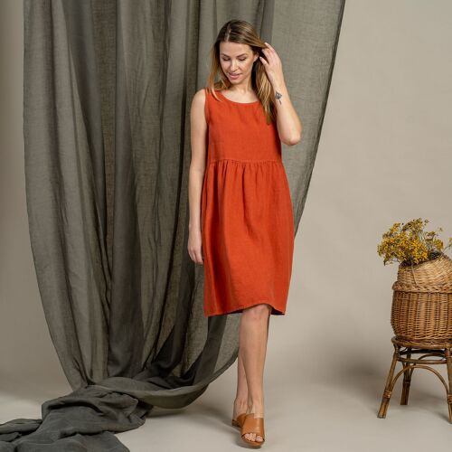 Organic 100% Linen Smock Dress – ELIZA Cinnamon Red