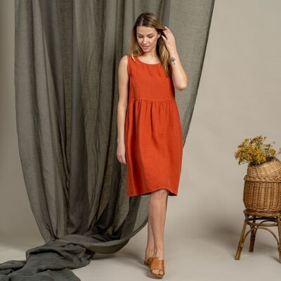 Organic 100% Linen Smock Dress – ELIZA Cinnamon Red