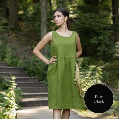 Organic 100% Linen Smock Dress – ELIZA Pure Black