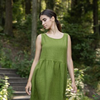 Robe Smockée 100% Lin Bio – ELIZA Stone Green 4