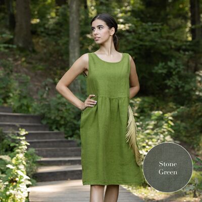 Organic 100% Linen Smock Dress – ELIZA Stone Green