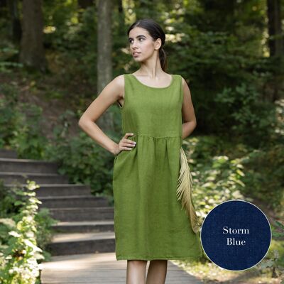 Organic 100% Linen Smock Dress – ELIZA Storm Blue